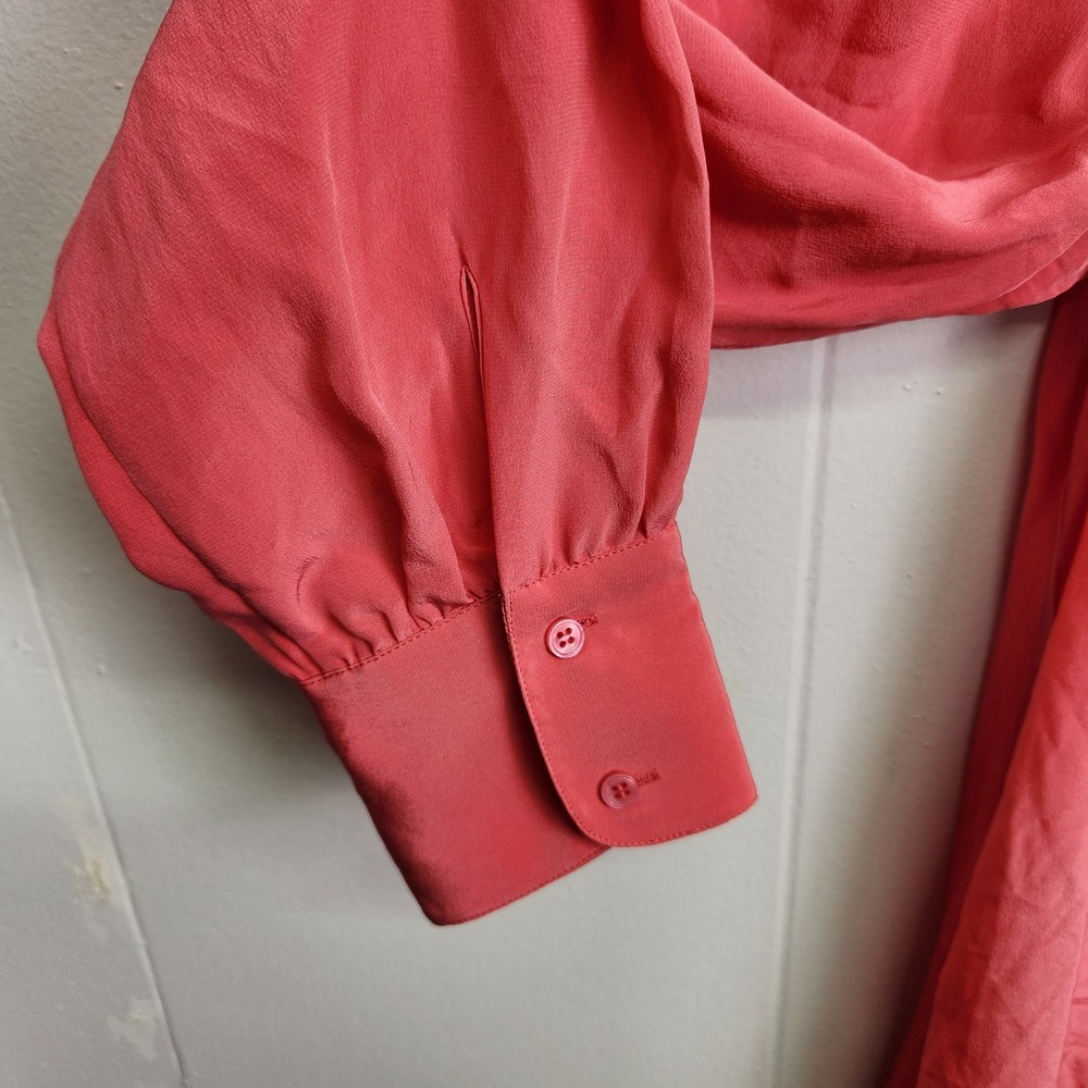 BCBGMAXAZRIA Shirt‎ Womens Small Pink Geranium Silk Long Sleeve Blouse Button Up - Picture 3 of 12